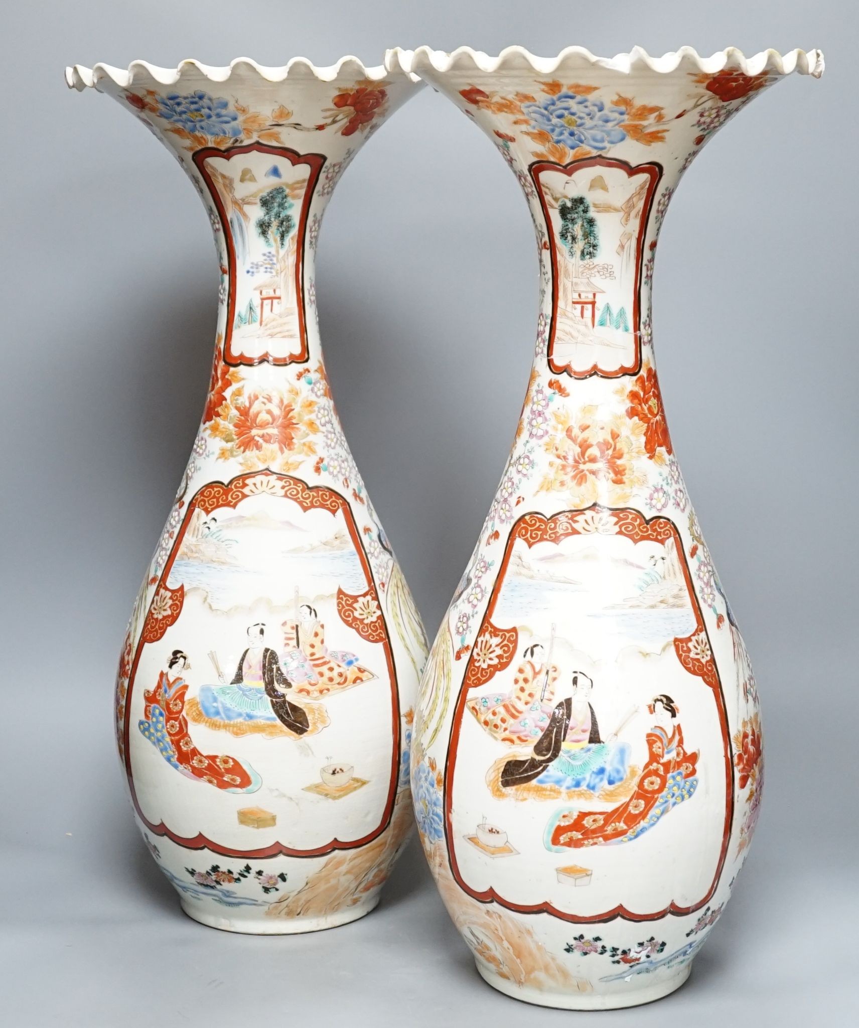 A large pair of Kutani vases, 56cm